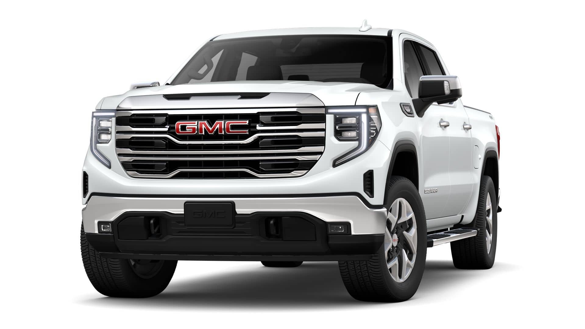 2026 GMC Sierra 1500 SLT in Summit White — front three-quarter view